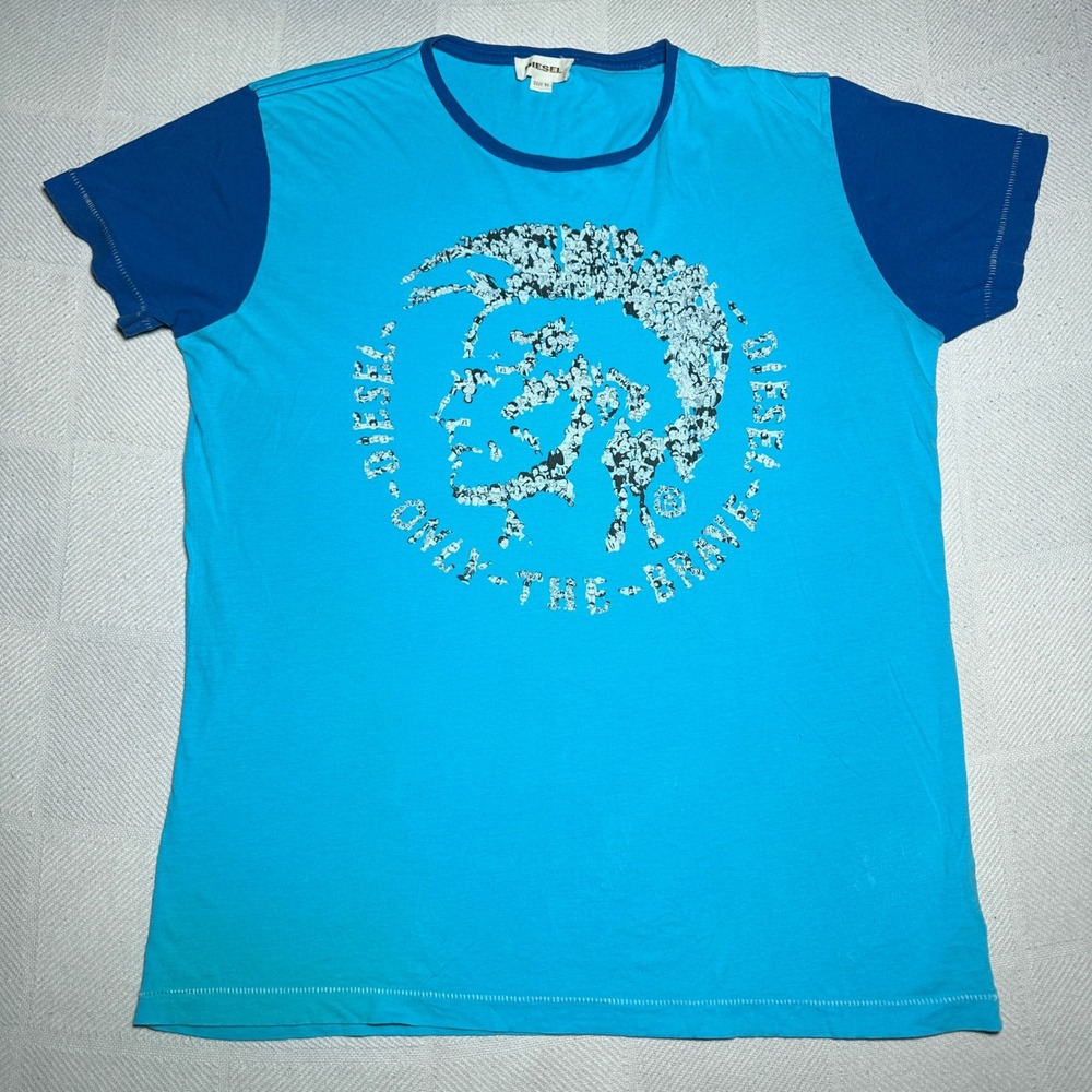 Diesel T-Shirt Mens XL Only The Brave Mohawk Collage Logo Pop Art Graphic Blue
